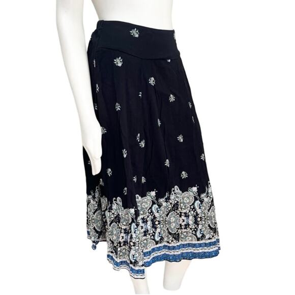 LAURA SCOTT Gauze Cotton Lightweight Floral Pull On Midi Skirt in Black SZ S - Picture 3 of 7
